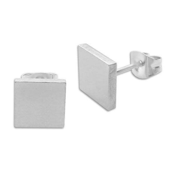 Viereckige Ohrringe Edelstahl 8 x 8 mm glänzend für Herren und Damen