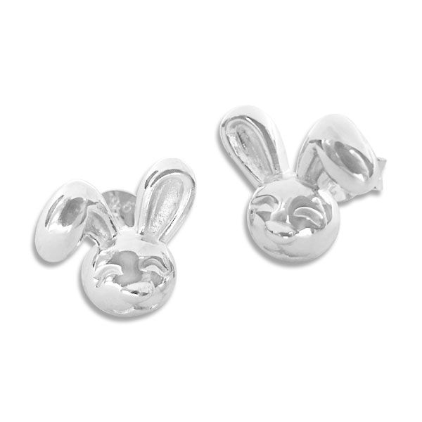 Große 3D Hasenkopf Ohrstecker glänzend 925 Silber Ohrringe Ostern Hase