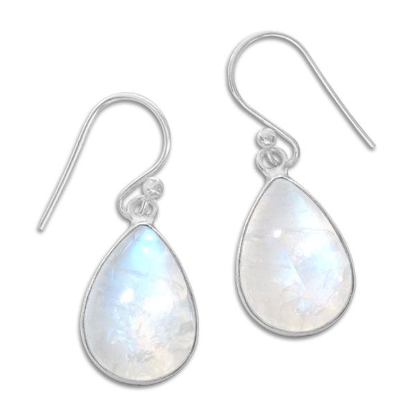 Tropfen Regenbogen Mondstein Ohrringe mit hohem Rand 925 Silber