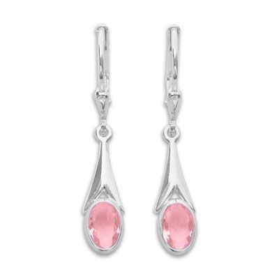 Ohrringe mit rosa Zirkonia Kristallen oval 925 Silber
