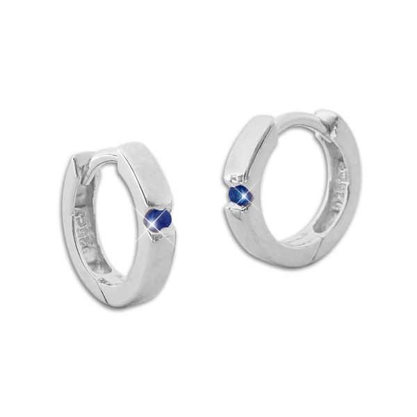 Glänzende Creolen mit safir blauen Zirkonia Steinen 925 Silber