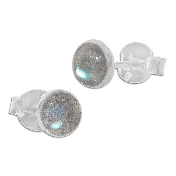 Labradorit Ohrstecker rund 925 Silber Edelstein Ohrringe Damen