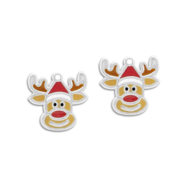 Ohrstecker Rentier Gesicht mit Weihnachtsmütze 925 Silber