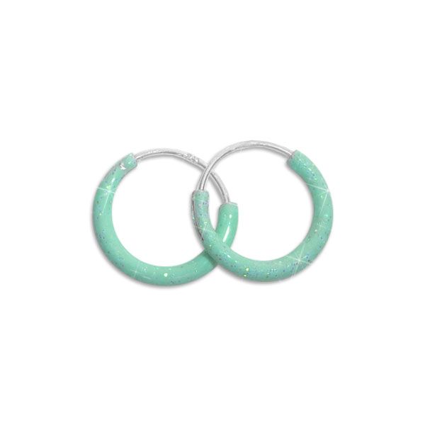Glitzer Creolen mintgrün 13 mm 925 Silber