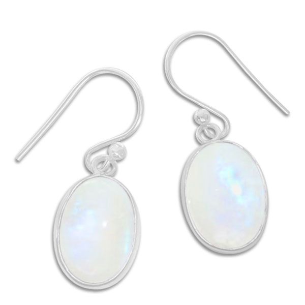 Große Regenbogen Mondstein Ohrringe breiter Rand 30 x 11 mm 925 Silber