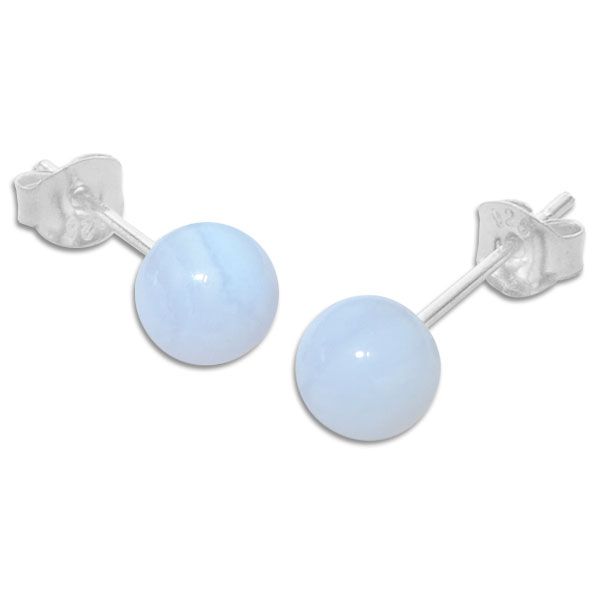 Chalcedon Ohrstecker mit 6 mm Kugeln 925 Silber Ohrringe