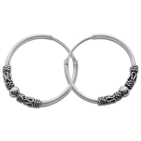 Große Bali Creolen mit Kugeln 21 mm 925 Silber Damen Herren Ohrringe
