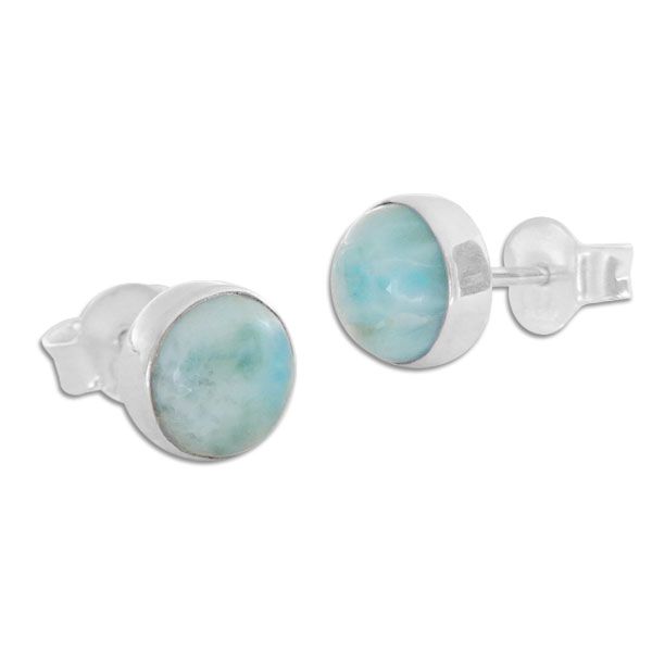 Larimar Ohrstecker Ohrringe rund 6,5 mm 925 Silber