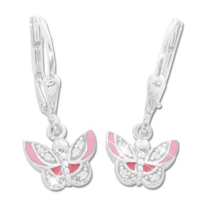 Ohrringe für Kinder Schmetterlinge pink rosa und Strass 925 Silber