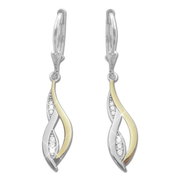 Bicolor Strass Ohrringe mit Zirkonia Steinen 925 Silber B-Ware