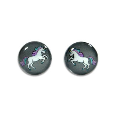 Runde Ohrstecker Einhorn 925 Silber Ohrringe mit Einhörnern