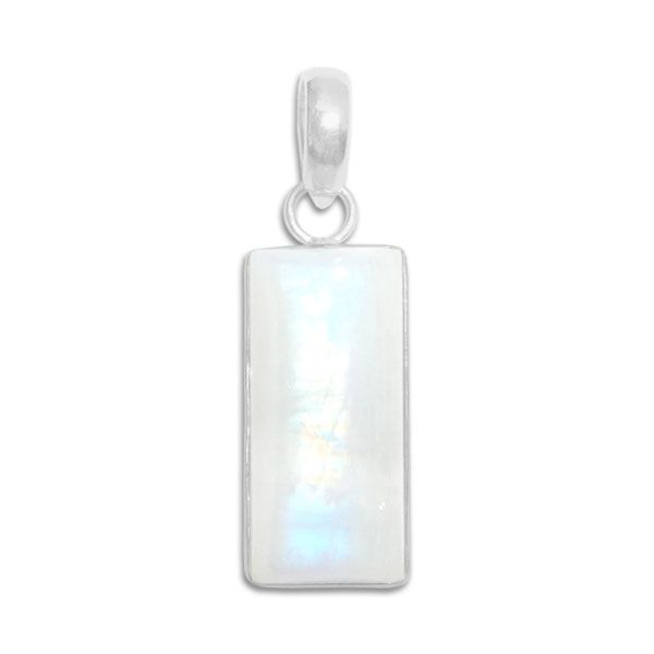 Regenbogen Mondstein Anhänger Rechteck 925 Silber