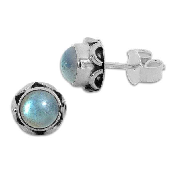 Labradorit Ohrringe rund mit filigranem Rand 8,5 mm 925 Silber