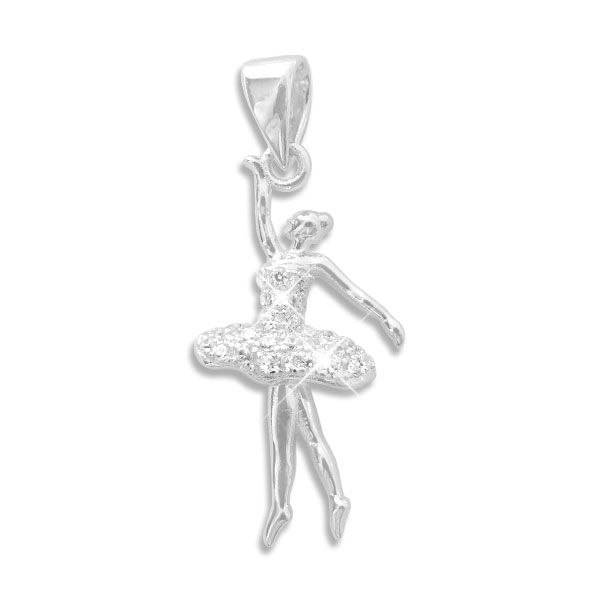 Ballerina Anhänger mit Zirkonia Kleid 20 x 11,5 mm 925 Silber