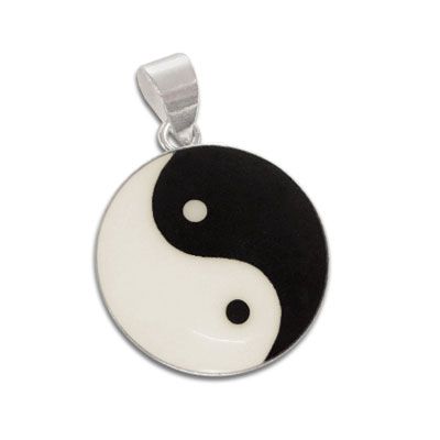 Yin Yang Silberanhänger schwarz-creme 18 mm 925 Silber