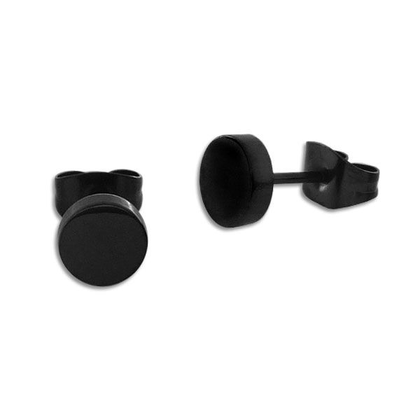 Edelstahl Ohrstecker schwarz rund glänzend 6 mm