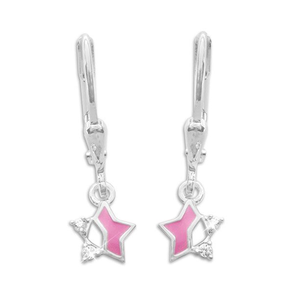 Ohrringe für Kinder mit rosa Stern und Strass Steinen 925 Silber