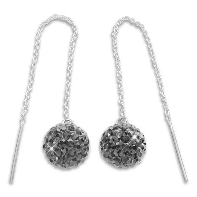 Ohrringe zum Durchziehen XXL 3D Kugel Strass anthrazit grau 925 Silber