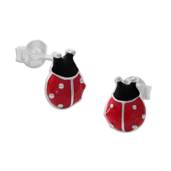 Kinder Ohrstecker großer Marienkäfer rot schwarz 925 Silber Ohrringe