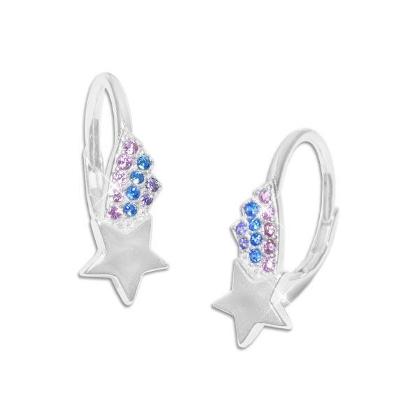 Kinder Ohrringe Sternschnuppe mit Strass in rosa blau lila 925 Silber