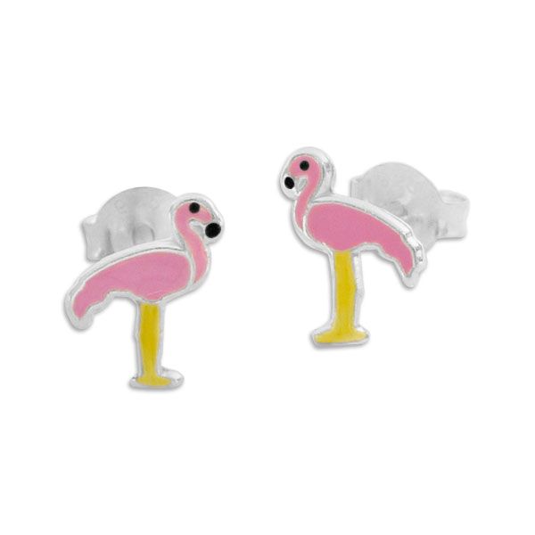 Flamingo Ohrstecker Ohringe rosa gelb 925 Silber