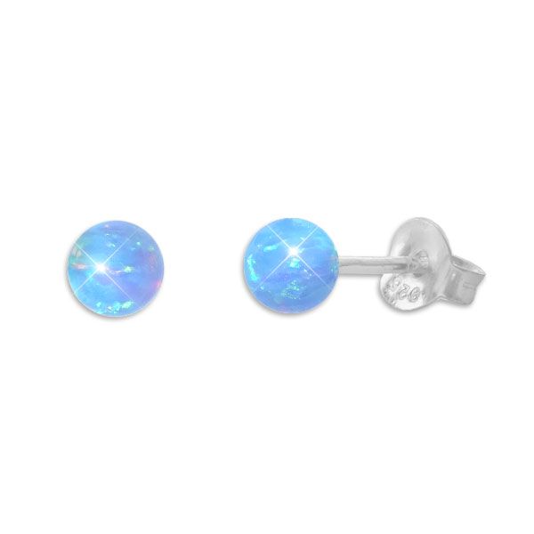 Kleine Opal Kugel Ohrstecker 925 Silber 4 mm blau