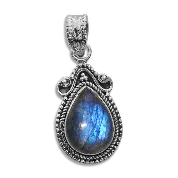 Labradoritanhänger Tropfen Boho Design filigran 925 Silber Edelstein