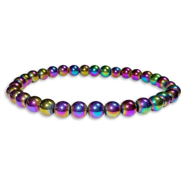 Regenbogen Hämatit Kugel Armband 6 mm 19,5 cm