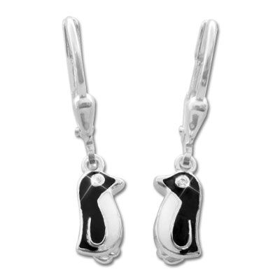 Kinder Ohrringe Pinguin Zirkonia 925 Silber Kinderschmuck für Mädchen