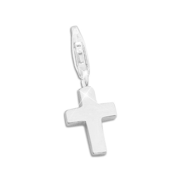 Charm Kreuz Anhänger massiv und glänzend 925 Silber