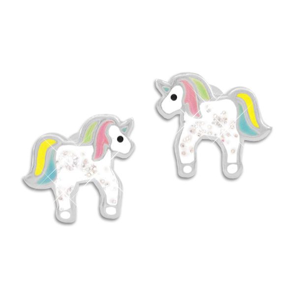 Glitzer Einhorn Ohrstecker mit bunter Mähne 925 Silber